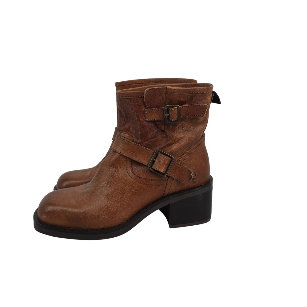 Roan Austin Pecan Double Buckle Leather Harness Ankle Boots Brown Womens 8